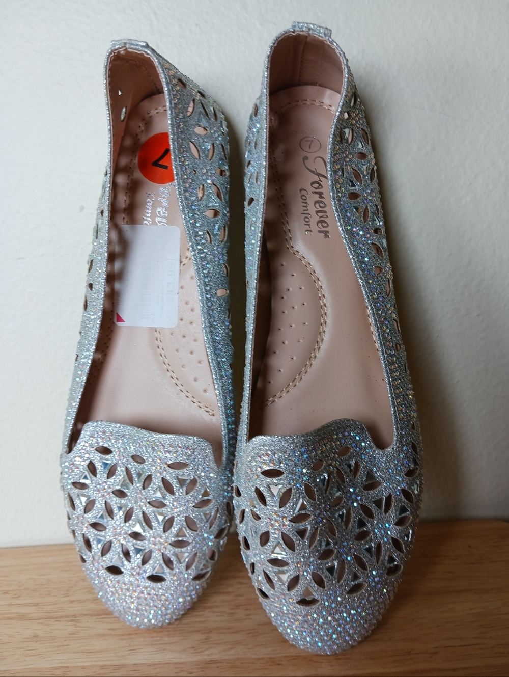 Forever Young Silver Glitter Laser-Cut Ballet Flats